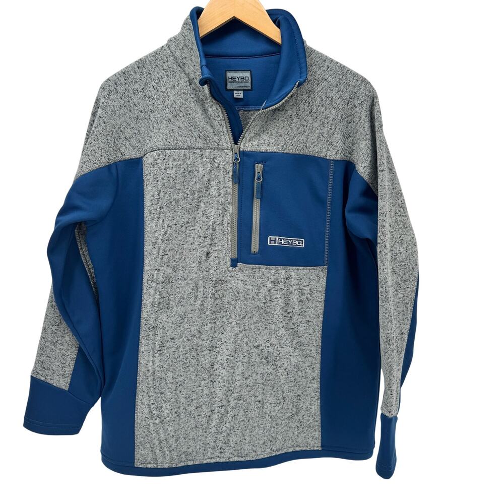 Heybo Jacket Mens Small Blue Gray Fleece 1/2 Zip Pullover‎ Long Sleeve Mock Neck